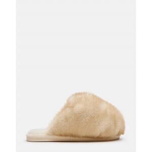 NEW STEVE MADDEN women's poof faux fur slip on mule in natural
